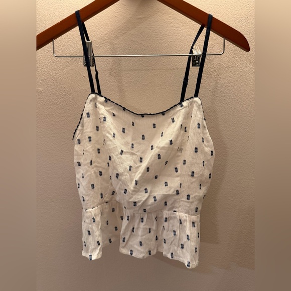 B.O.G Collective Tops - B.O.G Collective‎ White Blue Ikat Peplum Camisole Top with Tassel Back Small
